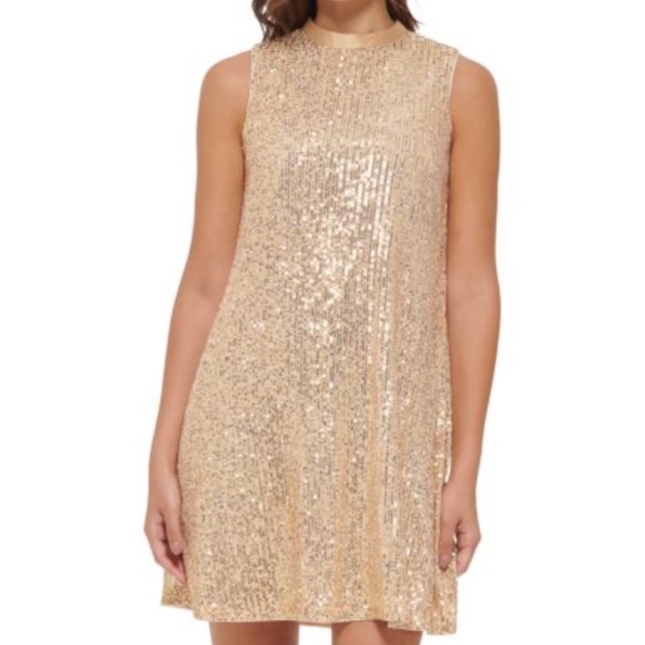 KENSIE Sequin Mockneck Gold Shift Party Christmas Holiday Dress Size 16 NWT - Picture 1 of 8